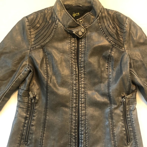Grey faux leather jacket, Sz L - Picture 2 of 11